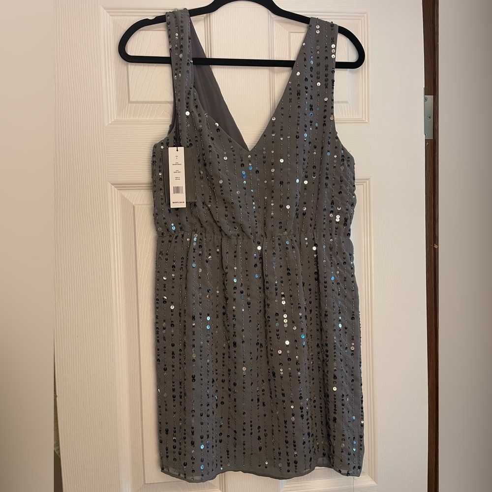 Walter Baker Gray Sequin V-Neck Dress
